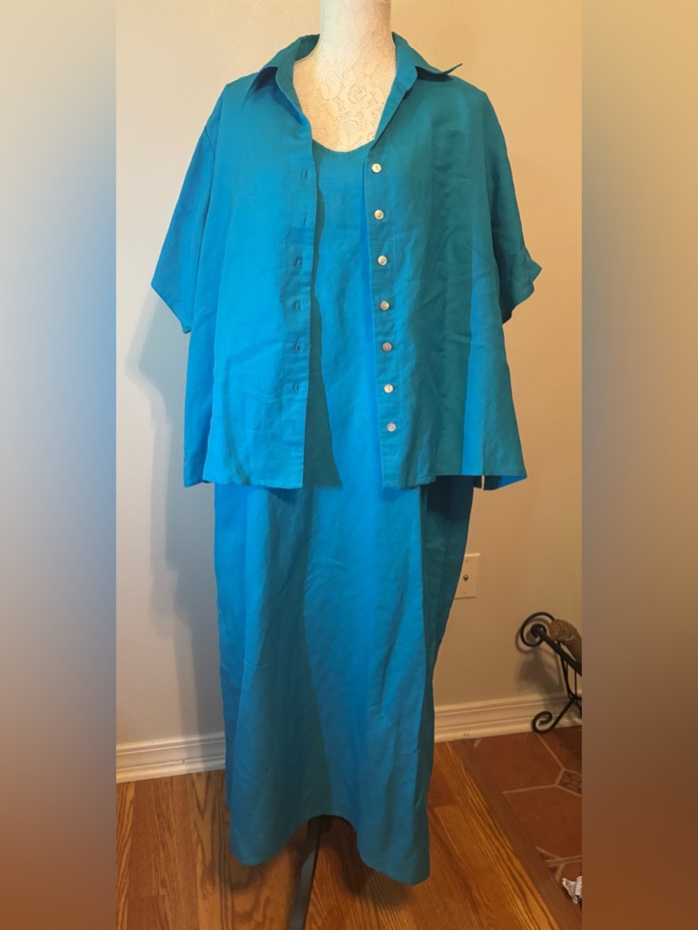 Leslie Fay Women's Teal Dress with Button Front top
